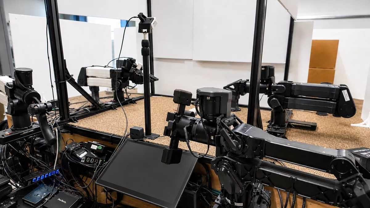 Four robot arms running in one cell, coordinated by a single runtime